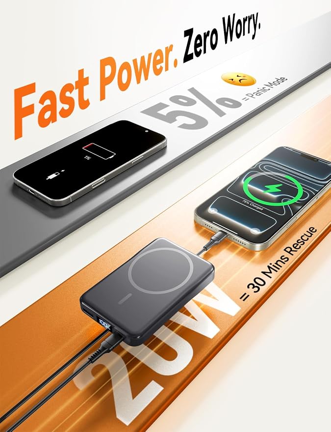 Magnetic Portable Charger 10000mAh, Fast Charging MagSafe Battery Pack | 20W USB-C Fast Charging PowerBank with LED Display,Travel Essentials Wireless Charger for iPhone 17/16/15/14/13/12 - Image 3