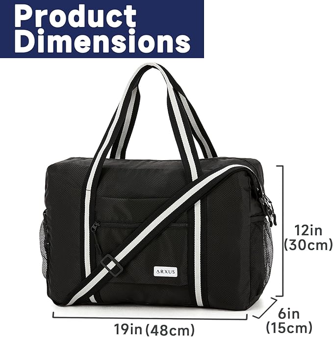 Carry On Travel Bag, Lightweight Foldable Packable Tote Bag 25L | Water Repellent, Expandable Travel Duffle with Luggage Sleeve and Shoulder Strap for Men Women - Image 3