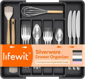Lifewit Expandable Silverware Drawer Organizer, Kitchen Utensil Tray | BPA-free Plastic Flatware Cutlery Holder, Space-Saving Storage for Spoons Forks Knives, 8-13.8 x 11.2 x 1.4“, Black by Lifewit