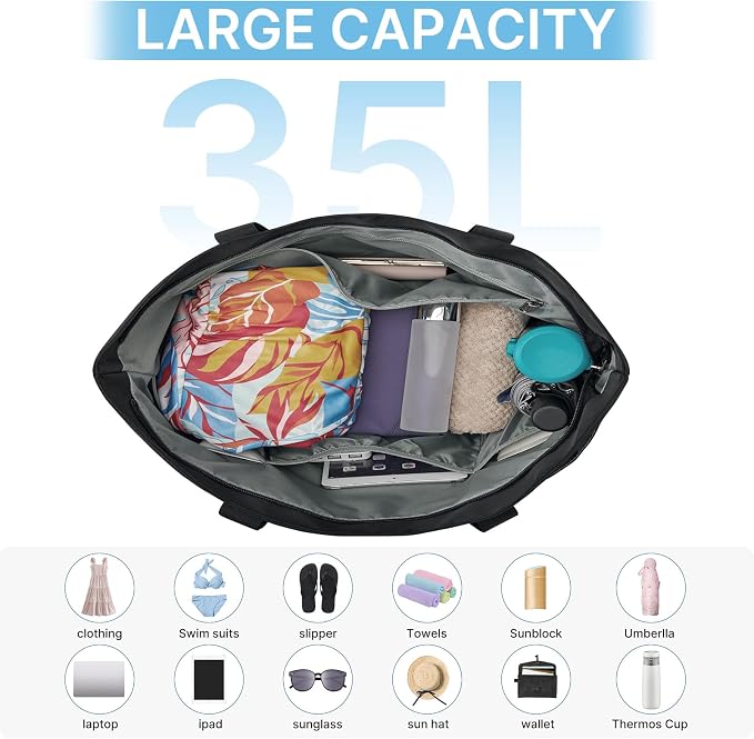 G4Free Beach Bag, Waterproof Beach Tote Pool Bags for Women | Compatible with Cup, Large Capacity Sandproof Foldable for Weekender Travel Swim - Image 6