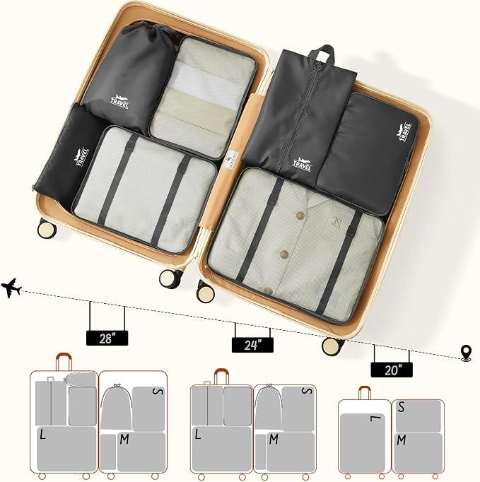9 Set Packing Cubes for Travel Essentials - Lightweight Carry-On Luggage Organizer Bags with Shoe, Clothes & Laundry Bags for Airplane, Family & Business Travel, Black - Image 3