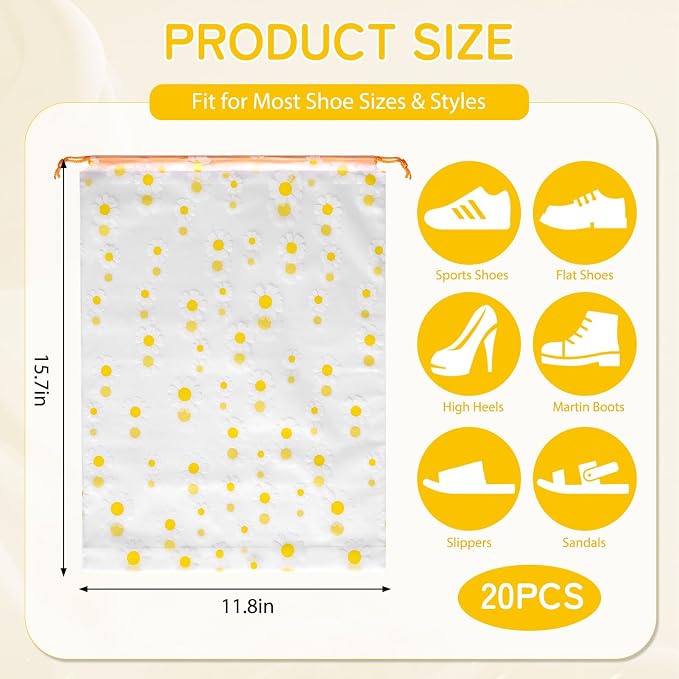 Shoe Bags for Travel, Waterproof Drawstring Shoe Bags for Packing | 15.7" x 11.8" Large Dustproof Portable Travel Shoe Storage Bags Travel Essentials Women - Image 2