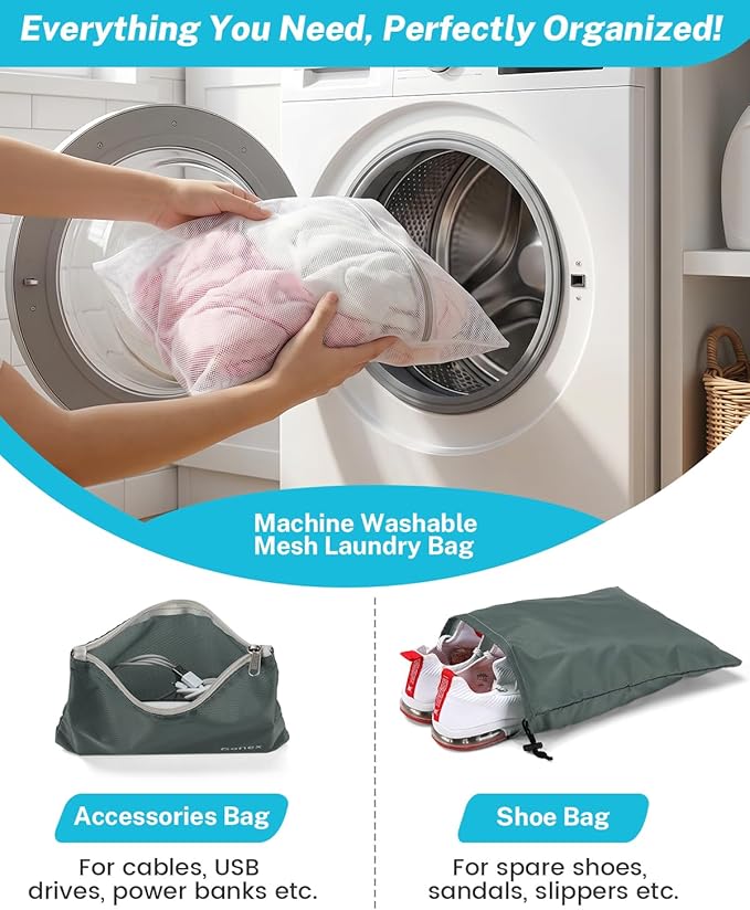 Gonex Compression Packing Cubes for Travel, Mesh Bags Luggage Organizers | Set of 4/5/6/7/10 for Essentials, Extensible, Fits 20"Carry-on Suitcases, See-through Mesh, Double Zipper Compression - Image 6