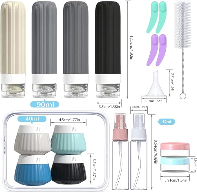 18Pack Travel Bottles for Toiletries TSA Approved Silicone Travel Containers for Toiletries, Leak Proof Refillable Liqus Shampoo And Conditioner travel Essentials toiletry Bottles (BPA Free) - Image 2