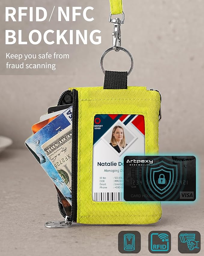 Artpaxy Minimalist Wallet For Mens Womens, Keychain RFID Blocking Zipper Small Wallet with ID Window 2 Lanyards,Water Resistant Travel Cash Card Coin Case Boys Girls - Image 6