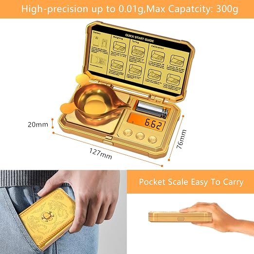 GRAM PRES Digital Pocket Gram Scale 300g x 0.01g Accuracy，with 50g Weights | Small Mini High Precision Gold Scale Digital Weight Grams And Oz For Jewelry,Diamond，Arrows, Powders And Medicine - Image 3