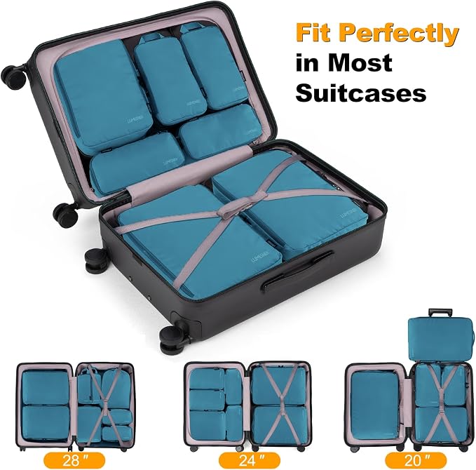 Compression Packing Cubes, Lumesner 8 Set Travel Packing Cubes for Carry on Suitcases, Compression Suitcase Organizers Bag Set & Travel Cubes (Blue, 8-piece) - Image 3