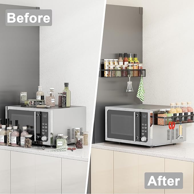 Aufworld Magnetic Spice Rack for Refrigerator, 2 Pack Magnetic Shelf, Fridge Magnet Organizer with Moveable 4 Hooks, Magnetic Fridge Shelf for Kitchen Organization and Storage (2 Pack) - Image 7