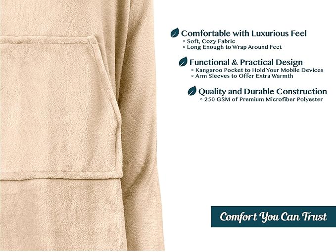 PAVILIA Blanket with Sleeves for Adult Women Men, Soft Warm Wearable Blanket Fleece Wrap Throw, Robe Blanket Gift - Image 2