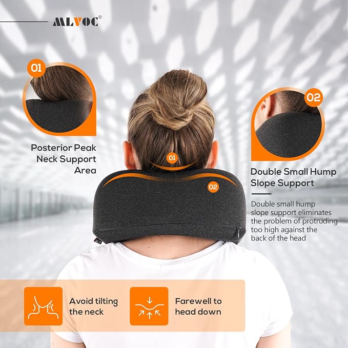 MLVOC Airplane Travel Neck Pillow for Sleeping, 3D-Eye Mask & Earplugs Kit | 3-in-1 Travel Kit, Eye Mask + Earplugs, Curved Neck & Chin Support, Rope Lock Fit, Memory Foam Keeps It’s Shape - Image 5