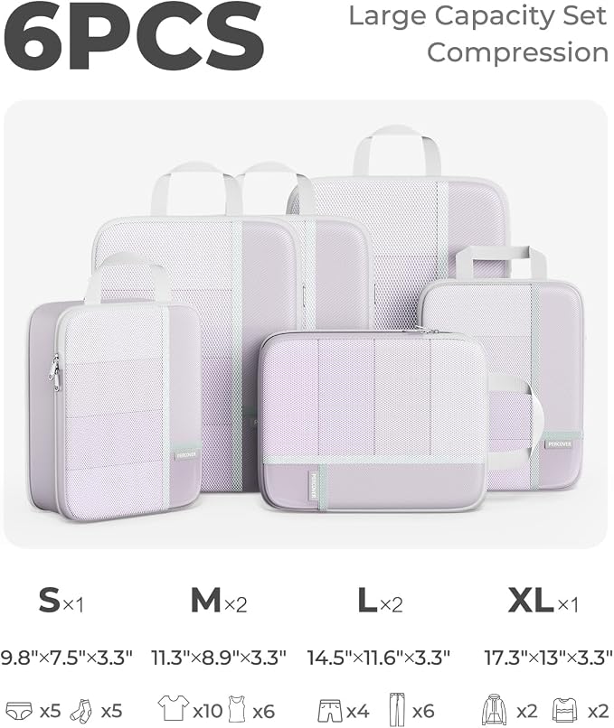 Percover Compression Packing Cubes for Travel, 6-Piece Structured Compression Organizer Set for Organized Packing & Carry-On Luggage, Purple - Image 2