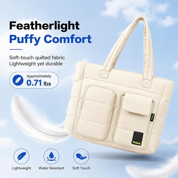 Women Quilted Tote Bag,Lightweight Puffer Travel Bag with Multi Compartment,Luggage Sleeve & Water Bottle Pockets - Image 6