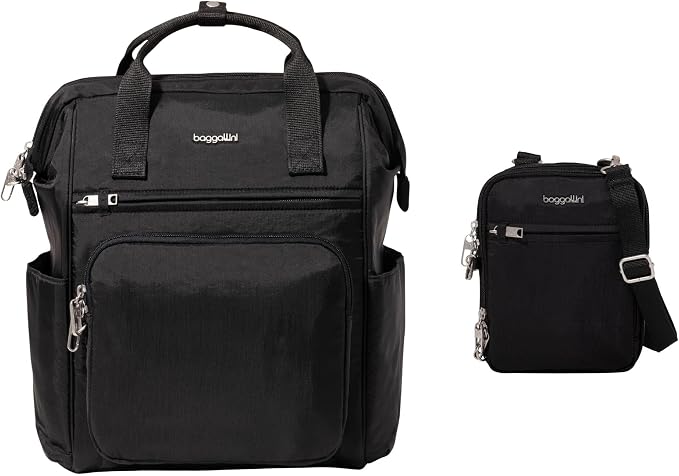 Baggallini Securtex Anti-Theft Windsor Travel Backpack for Up to 16" Laptop Securtex Anti-Theft Mini Everything Crossbody Bag 6"x8" - RFID, Locking Zippers & Cut-Resistant Strap by Unknown