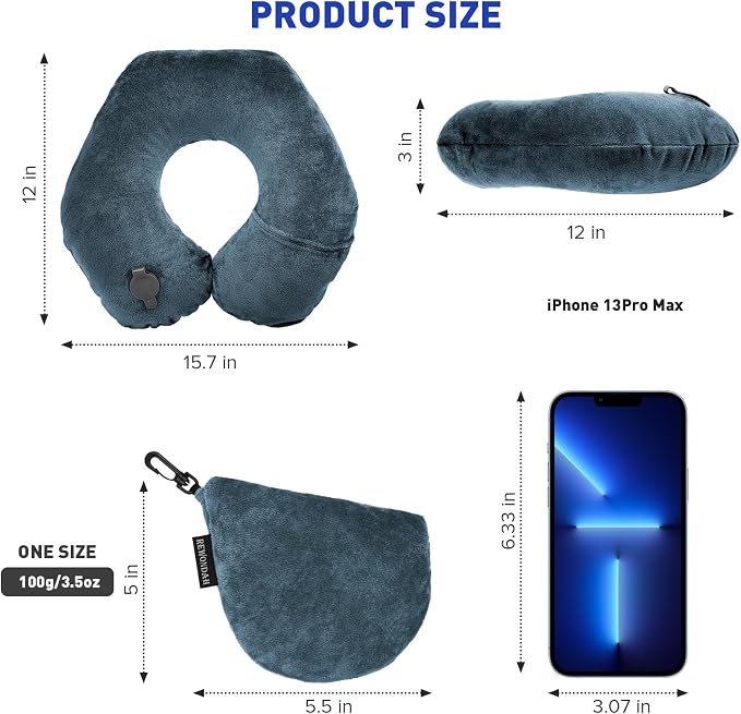 Rewondah Neck Pillows for Travel, Inflatable Travel Pillow, Inflatable Neck Pillow for Traveling Airplane with Soft Velour Washable Cover, U Shape Blow Up Neck Pillow for Airplanes Train Car Travel - Image 7