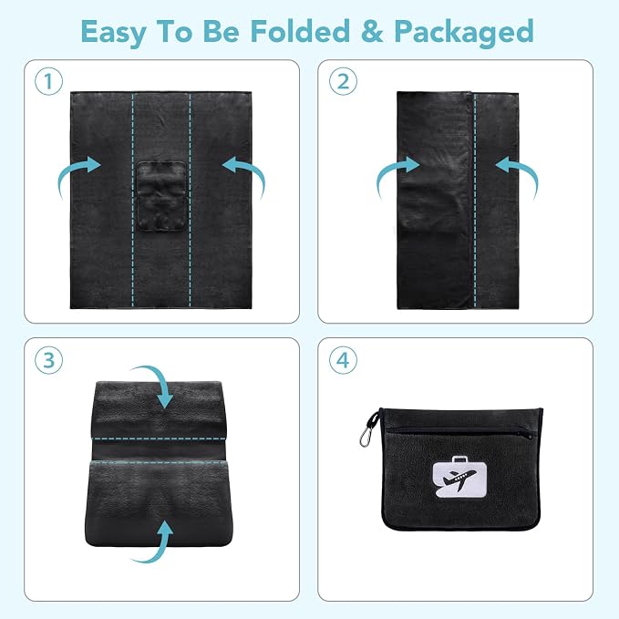 Travel Pillow and Blanket 2-in-1 Set Airplane Black 60x50 Inch | Plane Packable , Soft Warm and Lightweight Flannel, Hand Luggage Sleeve and Backpack Clip, Plane Flight Car Trips - Image 8