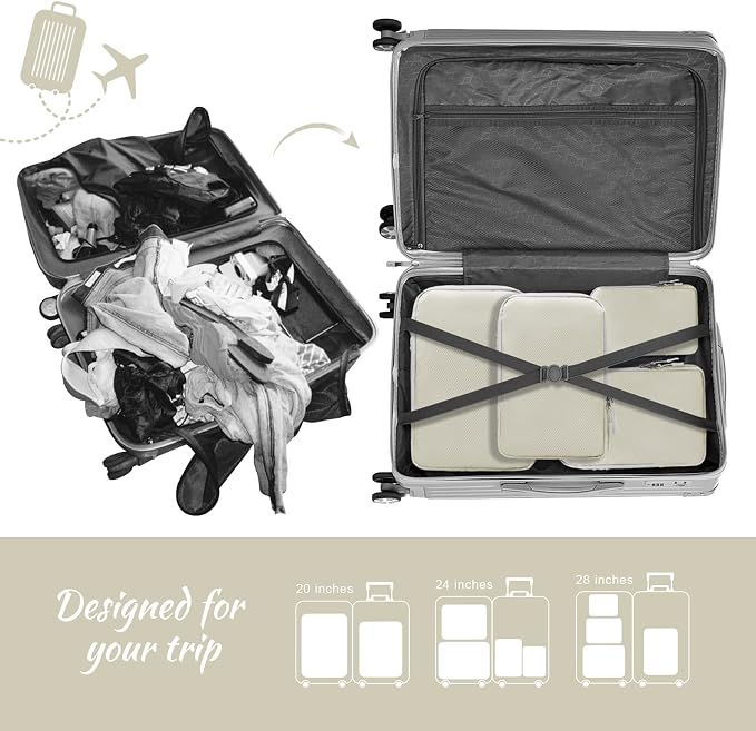 WOOMADA Compression Packing Cubes for Suitcases Travel Essentials 4 Set Expandable Travel Bags Organizer for Luggage(ivory) - Image 5