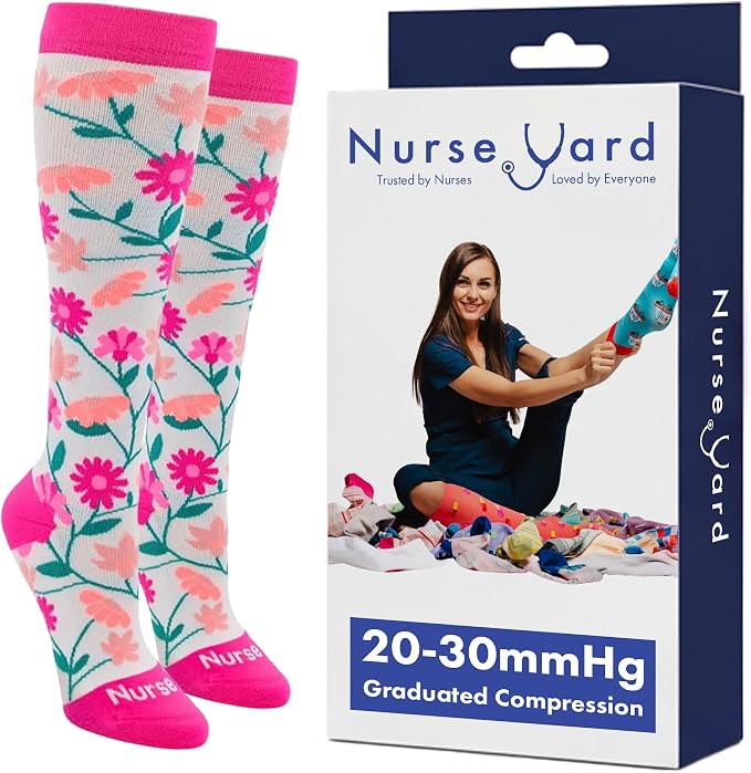 Compression Socks for Nurses - Women & Men - 20-30mmHg Graduated Compression, For Medical Staff, Athletes - 1 Pair by NurseYard
