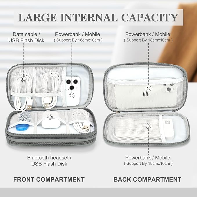 FYY Electronic Organizer, Travel Tech Pouch Bag, Medium, Dark Grey | Wrist Strap, Waterproof, Double Layers Portable Electronics Travel Carrying Case for Cord, Charger, Daily Business Trips Use - Image 3
