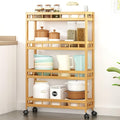 4-Tier Bamboo Utility Kitchen Rolling Cart Trolley Island Storage Shelf | (23.6" L X 7.1" W X 37.8" H) Wood Removable Multi-Layer Rack on Wheels by TIE-DailyNec