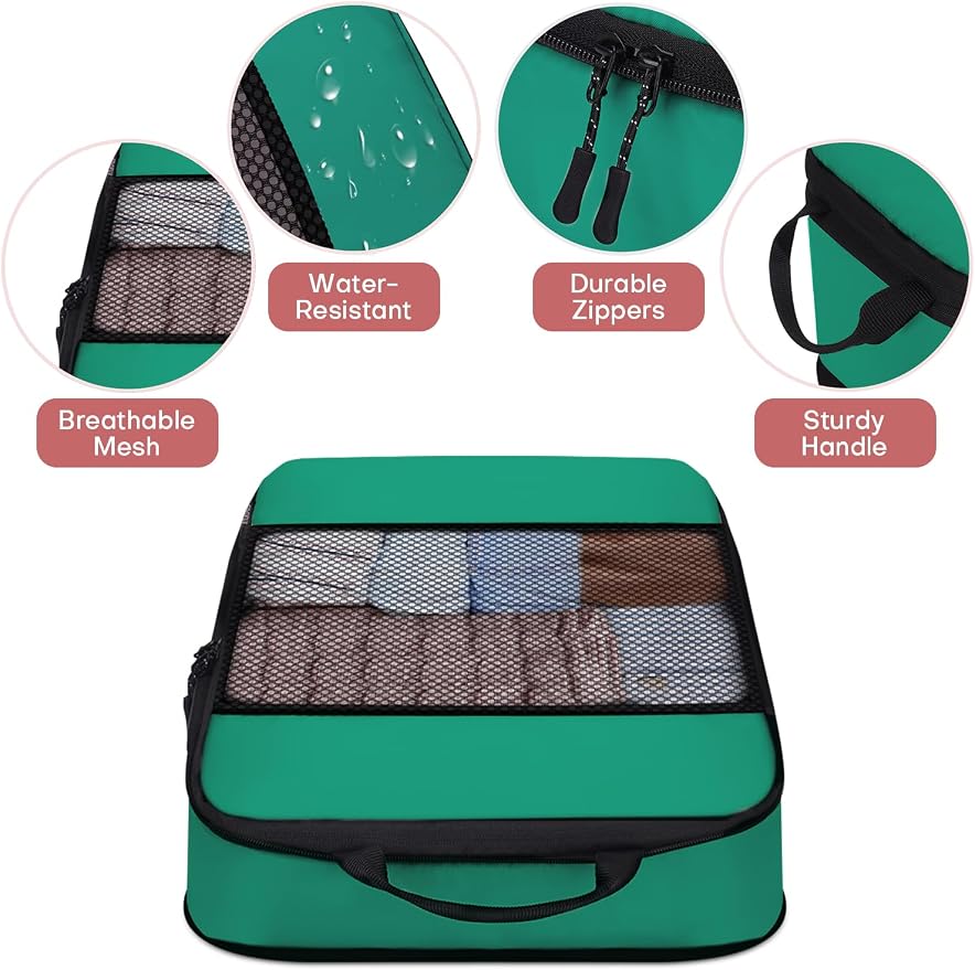 SDGFUI 6 PCS Set Compression Packing Cubes for Travel, Lightweight Packing Organizer Bags Travel Essentials for Carry On, Suitcase, Home Closet - Green - Image 4
