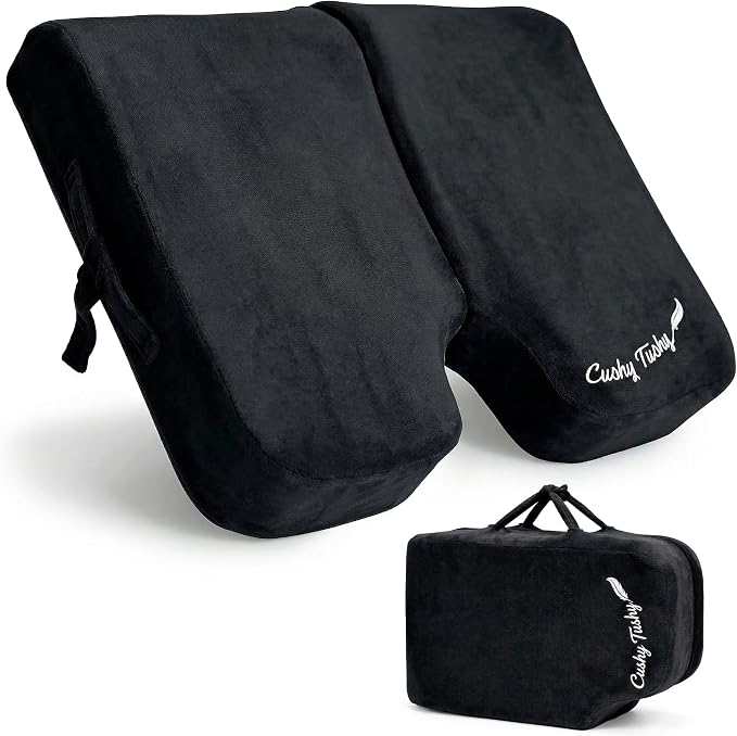 Premium Foldable Wheelchair Cushion - for Relief of Lower Back, Sciatic, Butt and Tailbone Pain - for Home & Office Use, Perfect for Travel or Driving - Black Coccyx Seat Cushion by CushyTushy