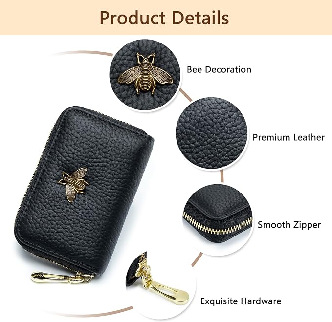 imeetu RFID Credit Card Holder, Small Card Wallet Women, Leather Card Case | Genuine Leather Women's Card & id Cases, Change Coin Purse with Zipper Keychain id Window, 20 Colors & 3 Styles, Daily, Gifts - Image 5