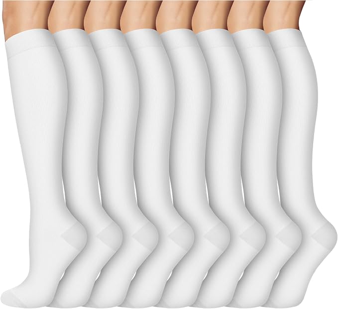 8 Pairs Compression Socks Women Men 15-20mmHg Knee High Support Circulation | Copper Nylon Graduated Stockings,Leg Fatigue, Nurses, Pregnancy, Running, Travel, Flight, Athletic, Medical by ACTINPUT