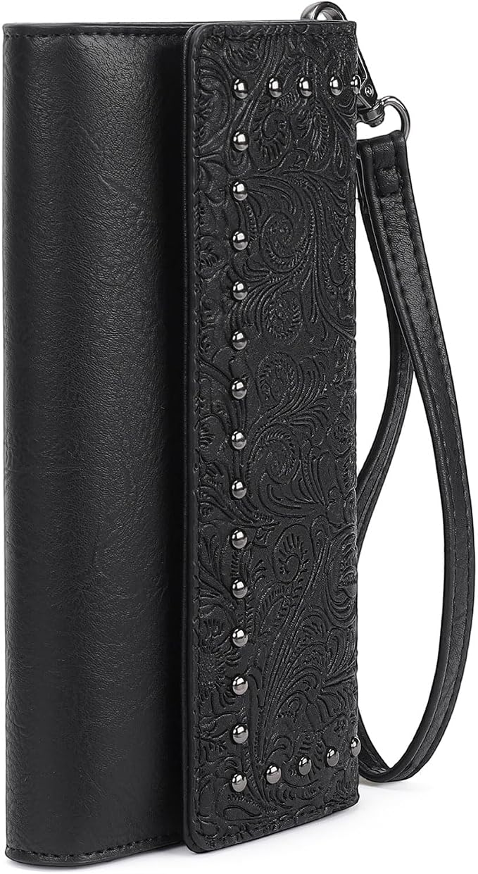 Wallets for Women Trifold Wristlet Wallets Large Capacity RFID Blocking Ladies Purse Credit Card Holder by FALANMULE