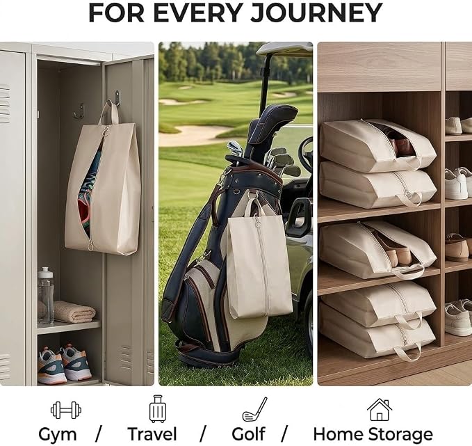 6 Pcs Shoe Bags for Travel - Travel Shoe Bag Set with Zipper and Handle, Shoe packing Organizer Bags for Suitcase, Gym, Carry On, Sneakers, Heels (beige) - Image 4