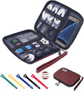 Travel Cable Organizer Bag Waterproof Portable Electronic Accessories Organizer for USB Cable Cord Phone Charger Headset Wire SD Card with 5pcs Cable Ties(Red) by Sunsir