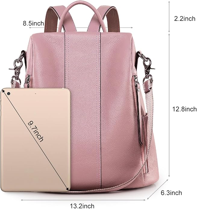 S-ZONE Leather Backpack Purses for Women Antitheft Rucksack Shoulder Bag Medium | Genuine Leather, Medium Fits 9.7-inch Tablet, for Work Travel Daily Commute, Multi Pockets, Adjustable Dual Straps - Image 4