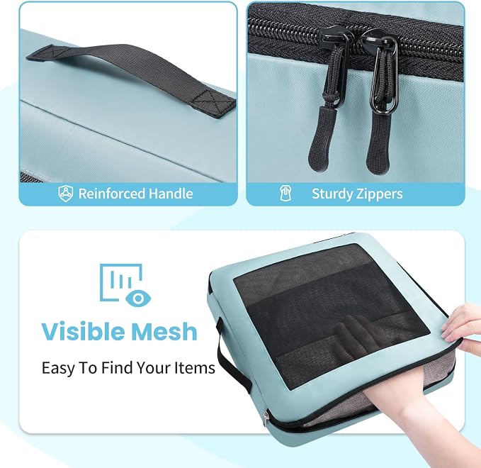 Mesh Packing Cubes for Travel, Durable Luggage Organizer with Sturdy Material and Double Zippers, Comprehensive Set for Travel Accessories Storage, 10 set, teal - Image 4