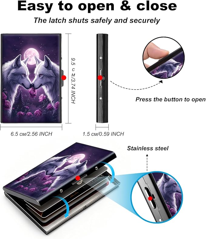 Metal Wallet,Credit Card Holder for Women,Slim RFID Blocking Credit Card Holder Thin Aluminum Wallet ID Case,6 Slot Business Mini Hard Metal Case for Women/Men,White Wolf Couple - Image 5