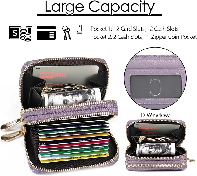 imeetu Rfid Credit Card Holder, Businese Card Case, Wallet for Women Men | Genuine Leather Card Wallet with id Window, Keychain & Double Zipper, Water-resistan Small Wallet with Gift Box, Daily Travel - Image 5