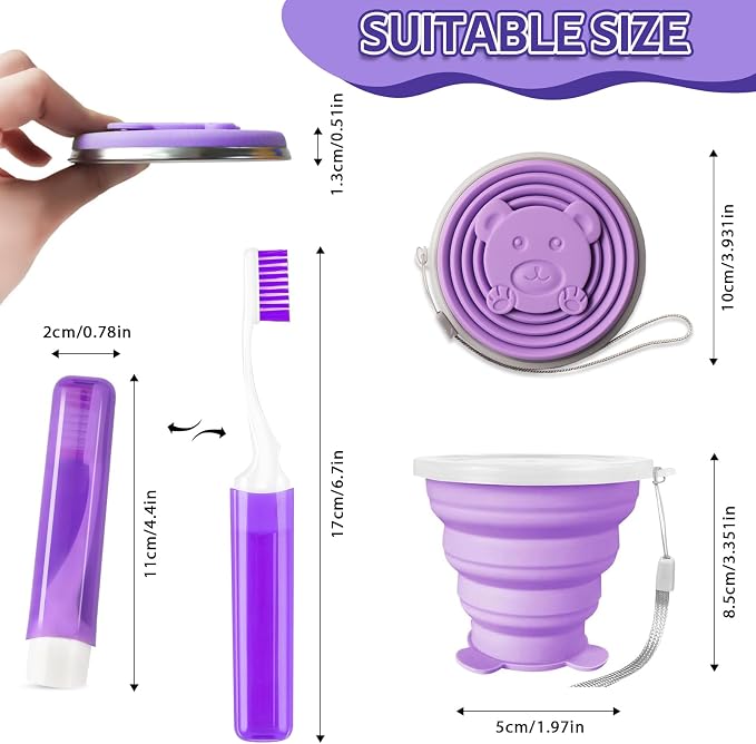Toothbrush Travel Case, Travel Toothbrush Silicone Collapsible Toothbrush Cup, Travel Toothbrush Set Suitable for Business Camping Travel or Daily Use (Purple) - Image 5