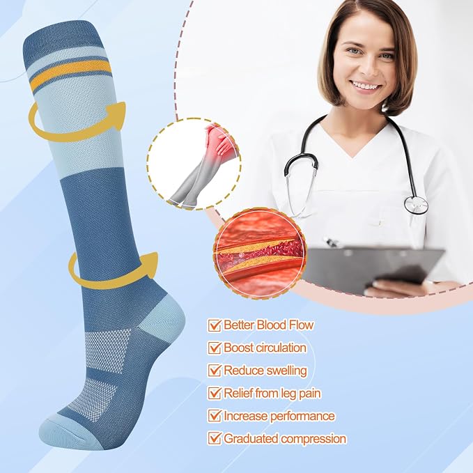 Compression Socks for Women Men | Knee High Comfort Circulation Support Socks for Athletic Running Cycling Travel - Image 5