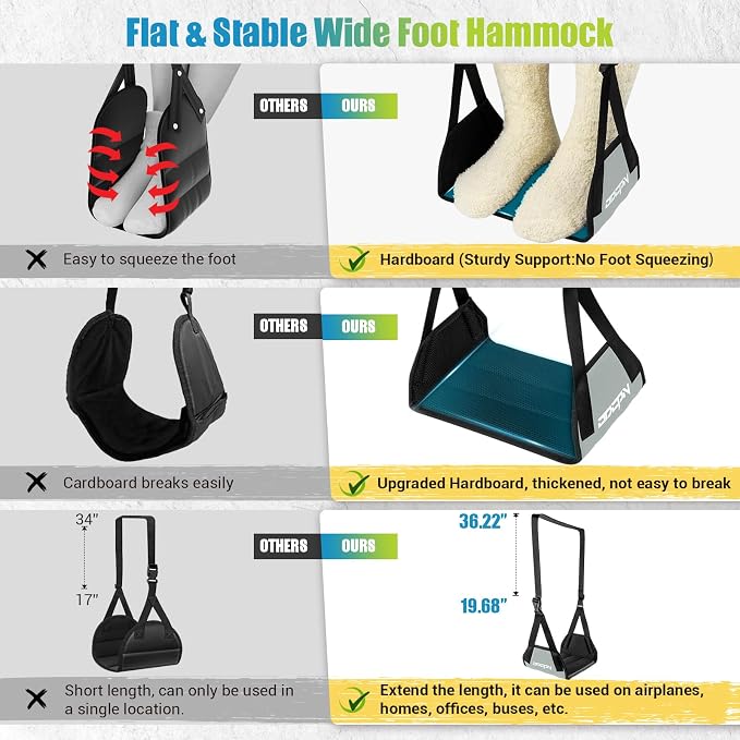 2-Pack Foot Hammock Plane Travel, No Collapse Thickened Bamboo Foot Rest | Portable Airplane Foot Sling Wing with Thickened Foam & Carry Bag, Long-Flight Travel Essential Designed to Relax Your Feet - Image 2