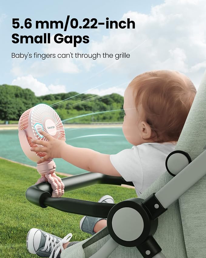 Gaiatop Mini Portable Stroller Fan, Battery Operated Small Clip on Fan, Detachable 3 Speed Rechargeable 360° Rotate Flexible Tripod Handheld Desk Cooling Fan for Car Seat Crib Treadmill Travel Pink | 360° Rotate Flexible Tripod, Battery Operated Detach... - Image 2