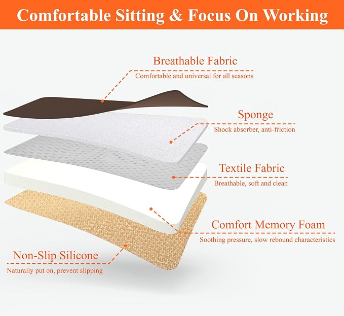 kingphenix Memory Foam Car Seat Cushion for Driver and Office Chair Comfort | 1.2-Inch-Thick Memory Foam Seat Pad, Soft, Breathable Fabric, Non-Slip Silicone Bottom for Long Drives and Office Use, Black - Image 8