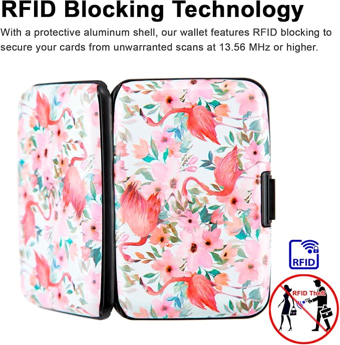 Credit Card Holder, Metal Card Wallet RFID Blocking Mini Slim Aluminum Business Hard Card Case for Women Men (Watercolor Floral Flamingo) - Image 3