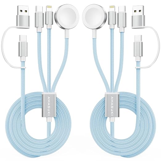 2Pack Travel Essentials,3 in 2 USB C Cable for Apple Watch Charger,iPhone Charger,Multi Charging Cable,Cruise Vacation Camping,Portable for iWatch Series 11-2/Ultra/SE & iPhone 17-12,Car,Blue by ChargeBeyondPowerWithin