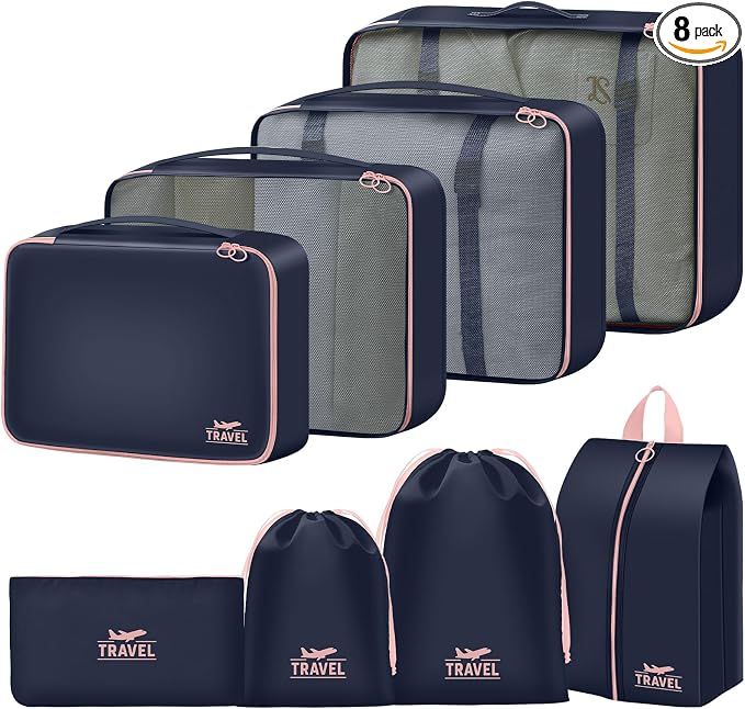 Packing Cubes for Travel - 8 Set Luggage Organizer Bags for Family, Mesh Breathable Packing Cubes for Suitcases Durable Travel Essentials Bags Set by YEEYAA