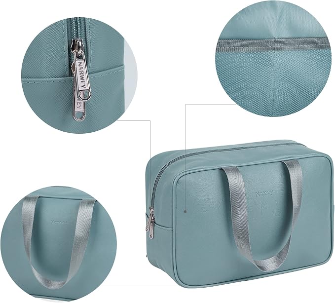 Narwey PU Leather Large Travel Toiletry Bag Women Toiletries Bag Skincare Bag Makeup Bag Organizer Make up bag Cosmetic Bag Medicine Bag for Girls (Large, Greyish Blue) - Image 4