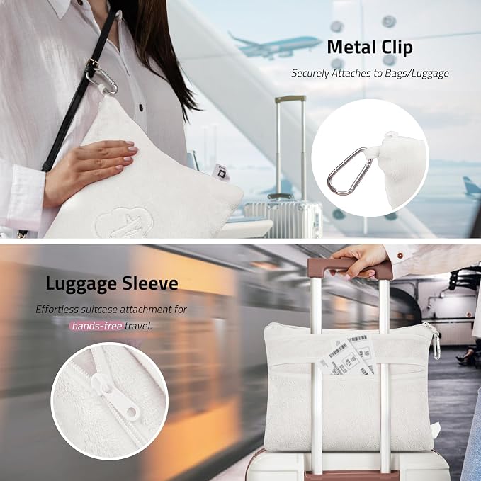 Travel Blanket, Airplane Blanket, Ultra-Soft, Warm & Lightweight, 65x40 in, Outdoor Blanket Essentials for Women, Men & Kids, Included Eye Mask, Luggage Sleeve & Backpack Clip Regular Cream - Image 4