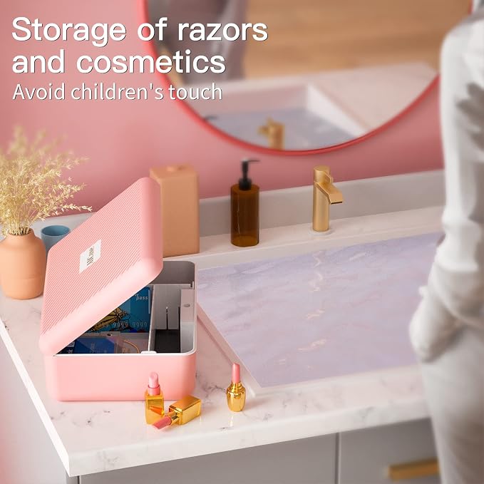 Biometric Fingerprint Storage Box, Portable Jewelry Cash Safe Storage Box, Rechargeable Lock Box for Car Home Office Travel (Pink) - Image 7