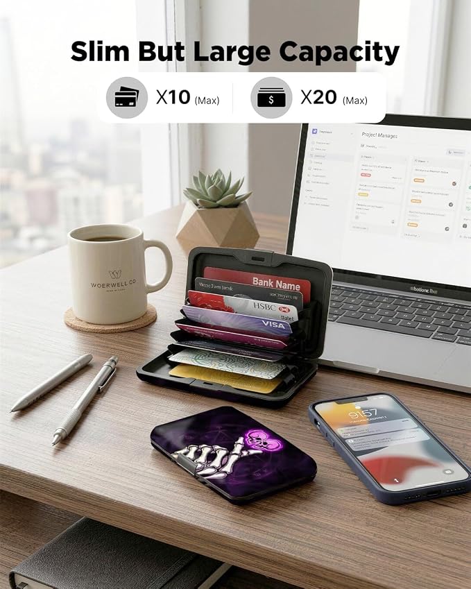Maicican RFID Blocking Aluminum Credit Card Holder | Slim Metal Wallet for Women & Men, Business Card Case for Travel, Fits Front Pocket, Card holder wallet - Skeleton Love - Image 5