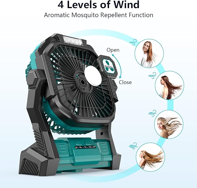Portable Fan Rechargeable, 20000mAh Cordless Battery Powered Fan with LED Lantern Battery Operated for Travel Bedroom Home Camping Tent Office Beach Desk Fishing Table - Image 3