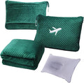 3 in 1 Travel Blanket Pillow Set - 350 GSM Thick Travel Blanket Airplane Compact with Bag, Soft Bag with a Pocket, Inflatable Travel Pillow for Camping & Car Trip (Dark Green) by Nenolix