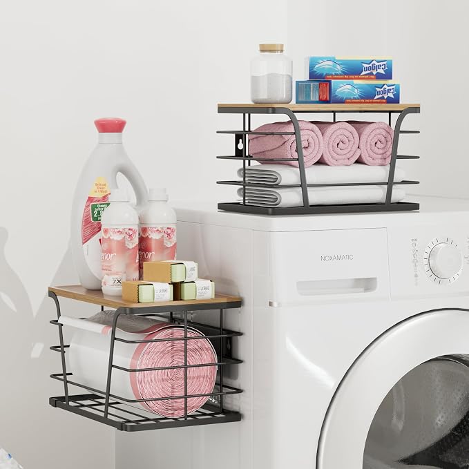 TIDIIABODE 2 Pack Extra Large Pantry Storage Organizers, Pantry Baskets organization, Potato and Onion Storage Bin, Wall Mount Trash Bag Storage for 13-33 Gallon Bags with Bamboo Top, Black - Image 7