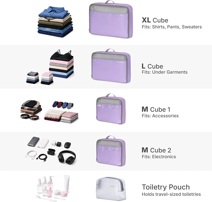 Traveler's Choice Cloverland Packing Cubes, 5-Piece Set, Purple - Image 5